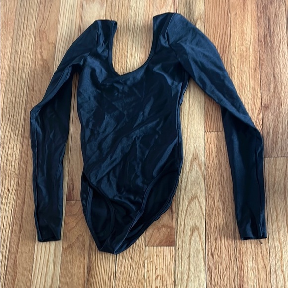 AMERICAN APPAREL long sleeved shiny black bodysuit leotard size XS - Picture 2 of 4